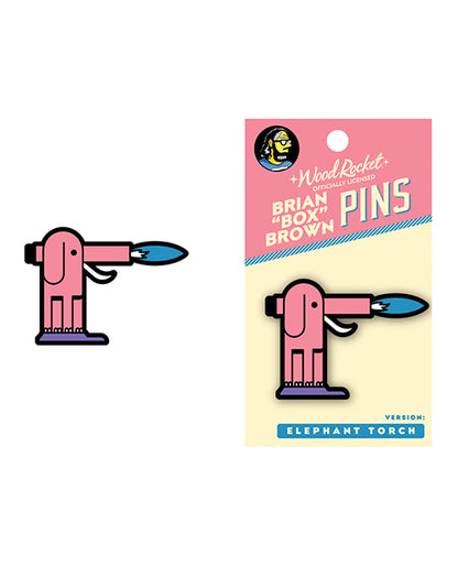 Wood Rocket Box Brown:  Elephant Torch Enamel Pin
