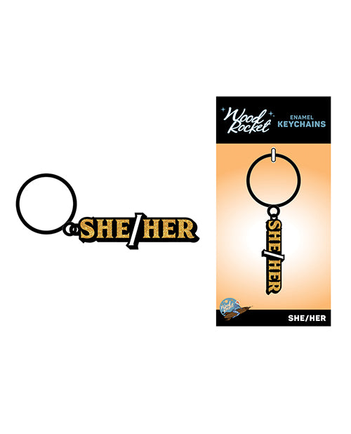 Wood Rocket She/Her Keychain - Black/Gold by Wood Rocket LLC