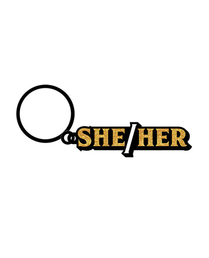 Wood Rocket She/Her Keychain - Black/Gold by Wood Rocket LLC