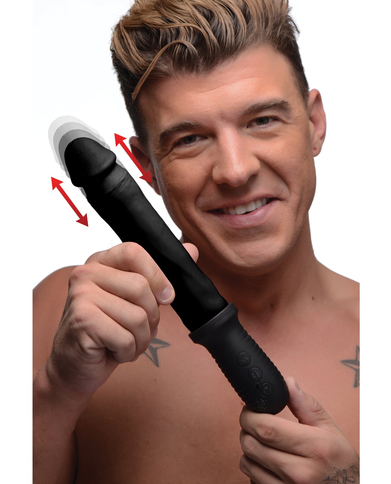 Master Series 8X Auto Pounder Vibrating & Thrusting Dildo w/Handle - Black