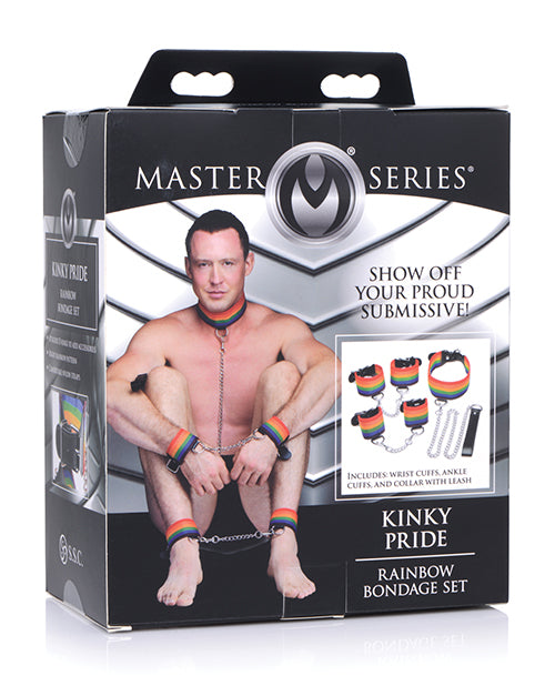 Master Series Kinky Pride Rainbow Bondage Set - Wrist & Ankle Cuffs & Collar w/Leash