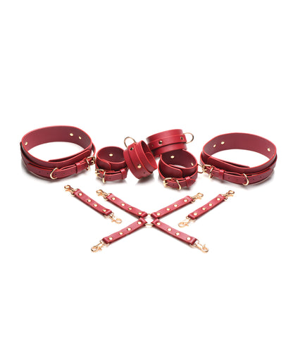 Master Series Crimson Captive Thigh, Wrist, Ankle Hog Tie Restraints - Red