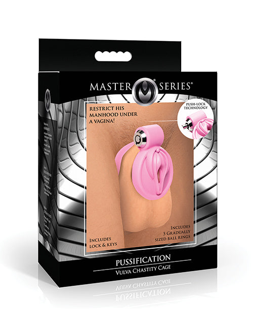 Master Series Pussification Vulva Locking Chasity Cage - Pink