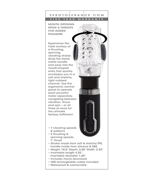 Zero Tolerance Thrill Ride Rechargeable Stroker - Black/Clear by Evolved Novelties INC