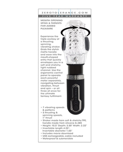 Zero Tolerance Thrill Ride Rechargeable Stroker - Black/Clear by Evolved Novelties INC