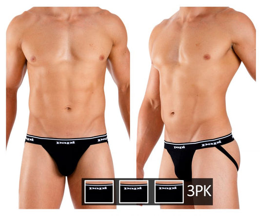 Papi - 3PK 1X1 Rib Jockstrap - Black
