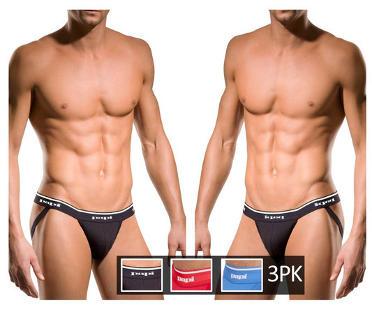 Papi - 3PK 1X1 Rib Jockstrap - Black-Red-Turquoise