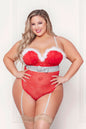 Holiday Rhinestone Studded Mesh Teddy With Marabou Trim - 3x/4x - Red by Seven 'til Midnight Costume