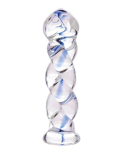 Prisms Erotic Glass Soma Twisted Dildo - Clear/Blue by Prisms Erotic Glass