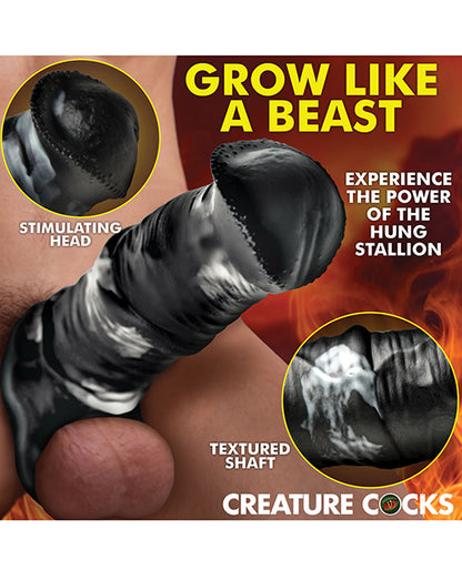 Creature Cocks Stallion 1" Silicone Penis Extension - Black/Silver Large