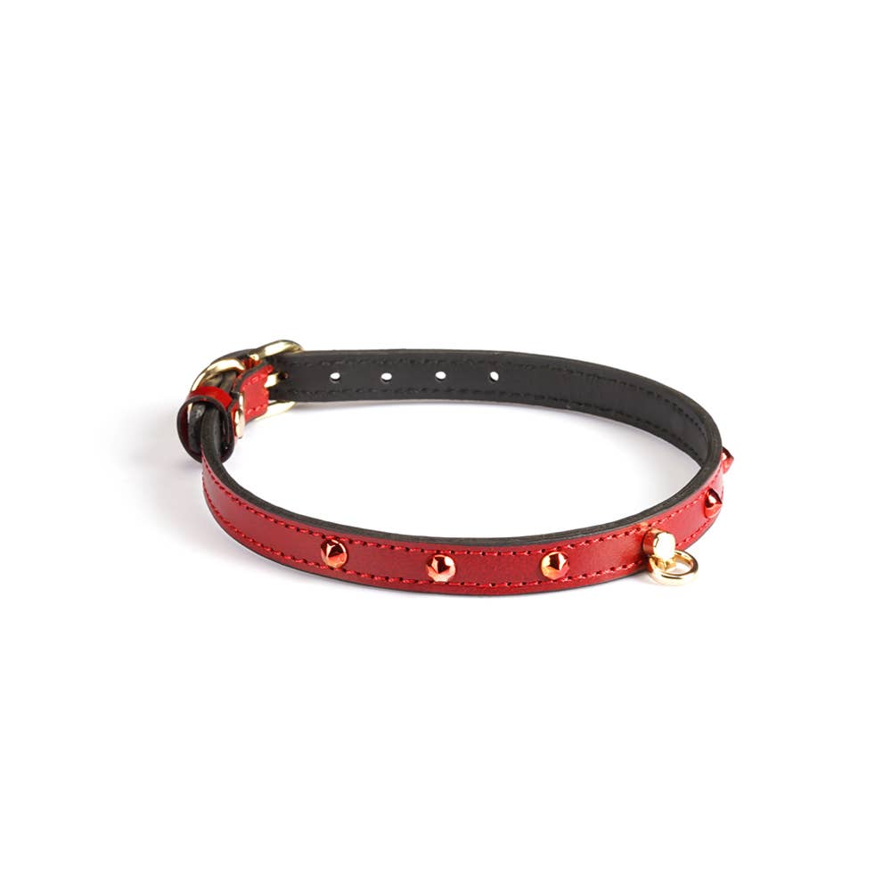 0.4" Wide Luxury Leather O-Ring Choker with Rivets