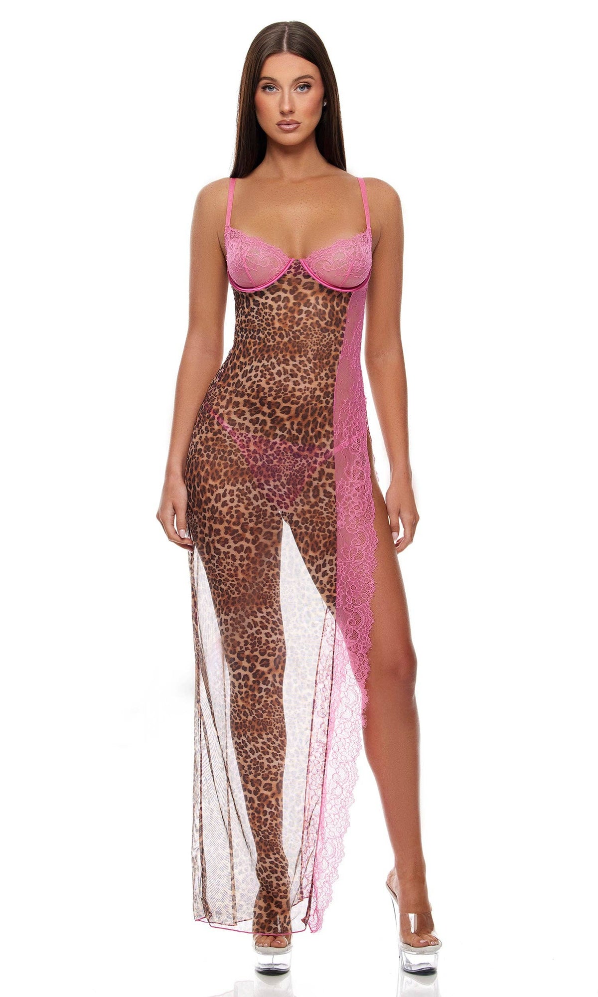 Animal Instincts Sheer Mesh Nightgown Lingerie Set by Forplay Inc.
