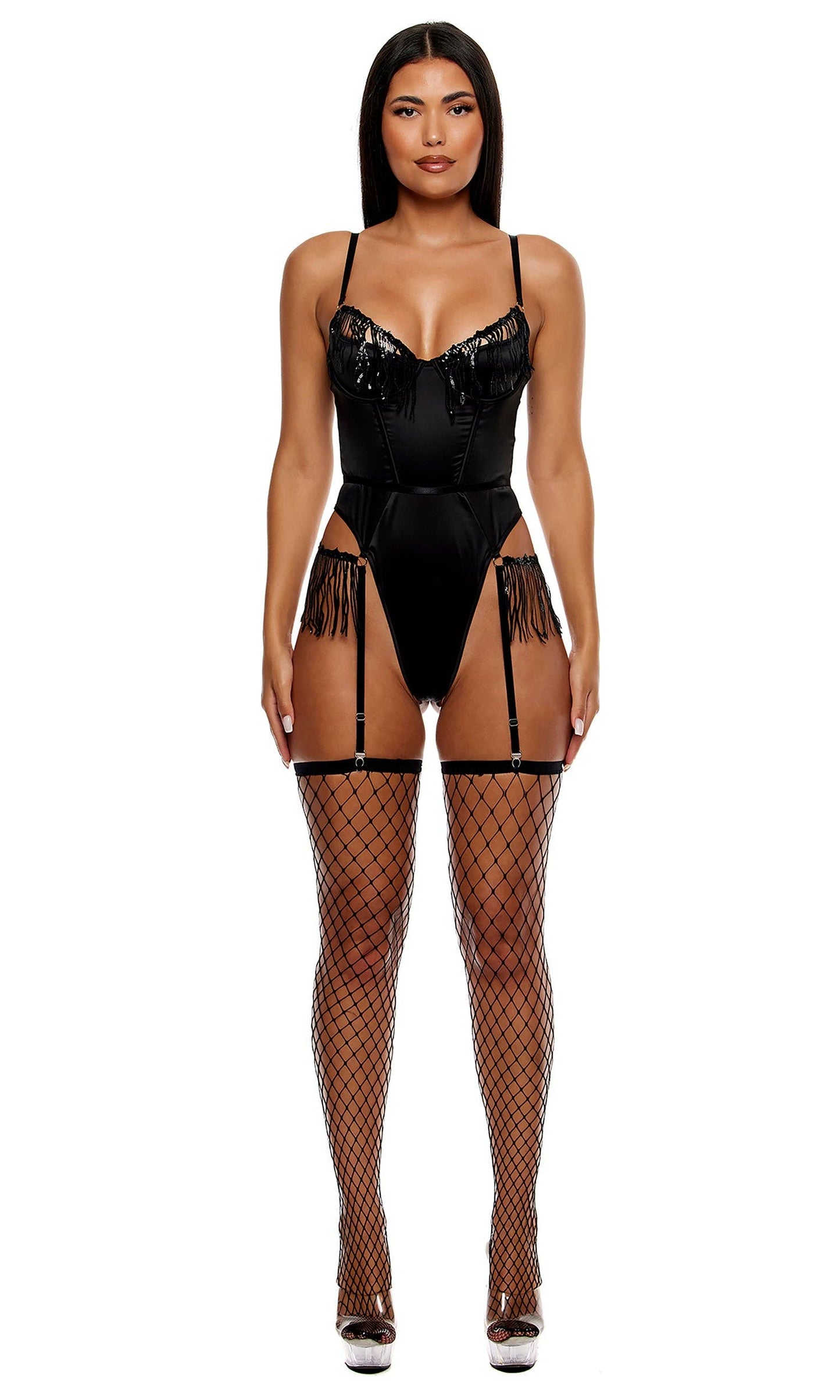 Peep Show Sequin Fringe Teddy - Black