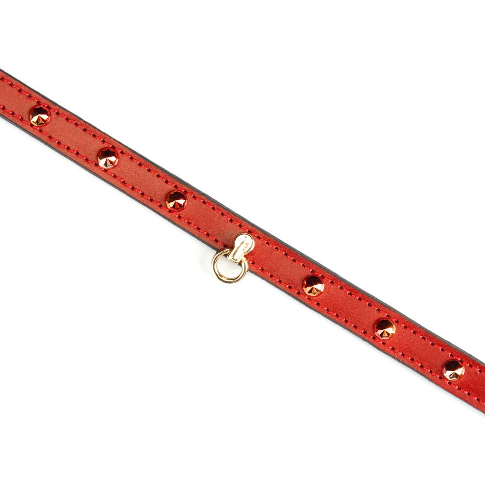 0.4" Wide Luxury Leather O-Ring Choker with Rivets