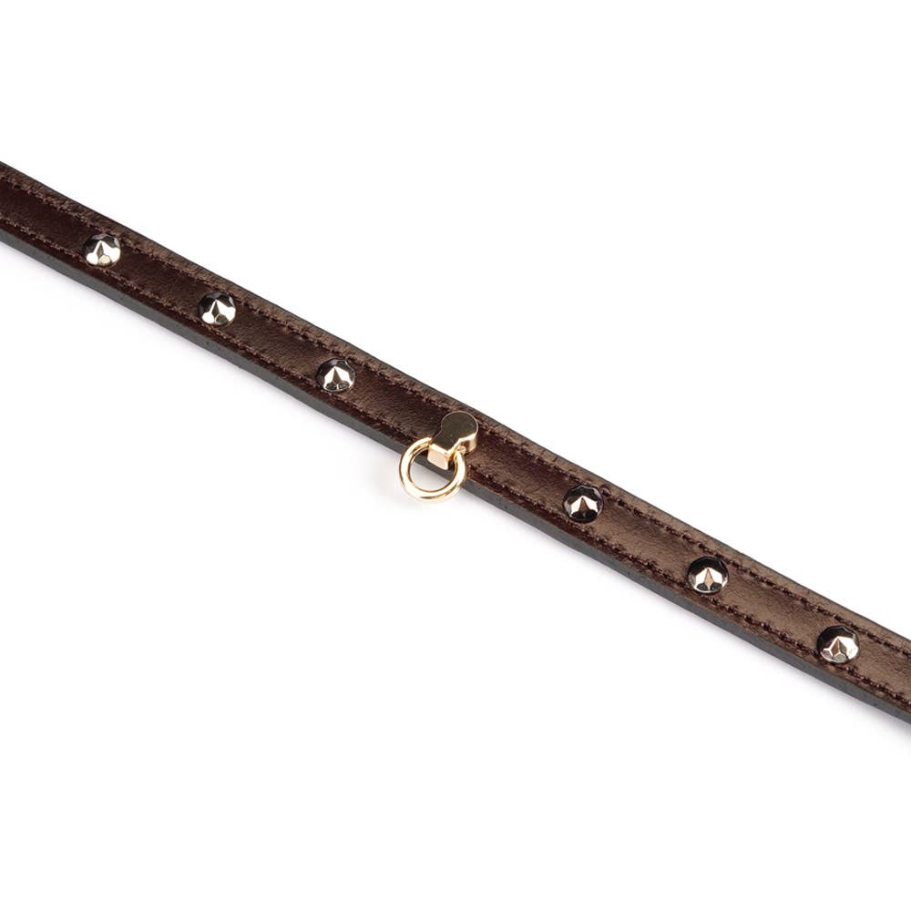 0.4" Wide Luxury Leather O-Ring Choker with Rivets