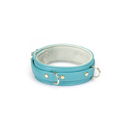 Blue Lamb Leather Collar with Velvet Lining and Leash
