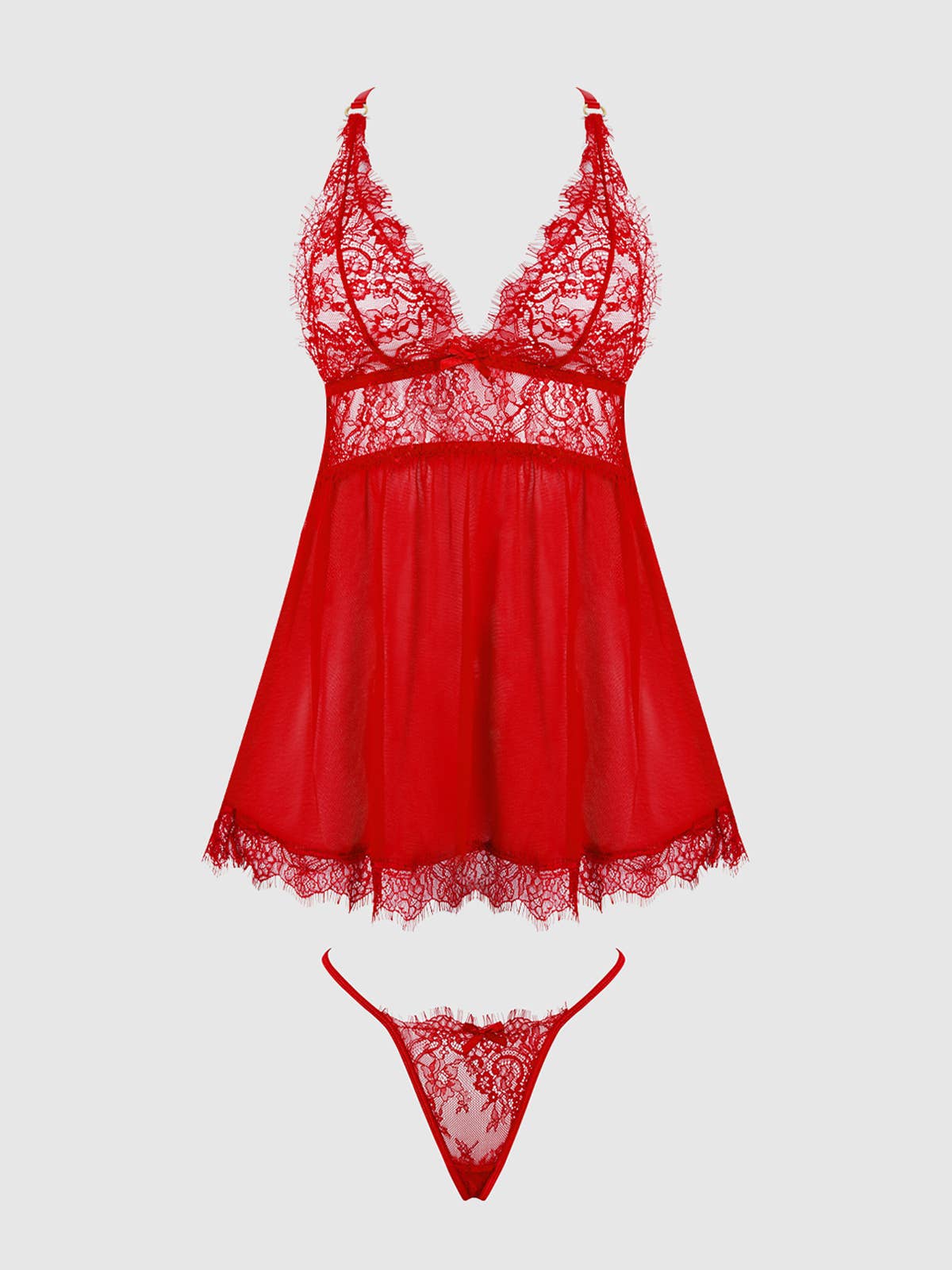 MILA EYELASH LACE & MESH BABYDOLL & G-STRING SET by House of Desire