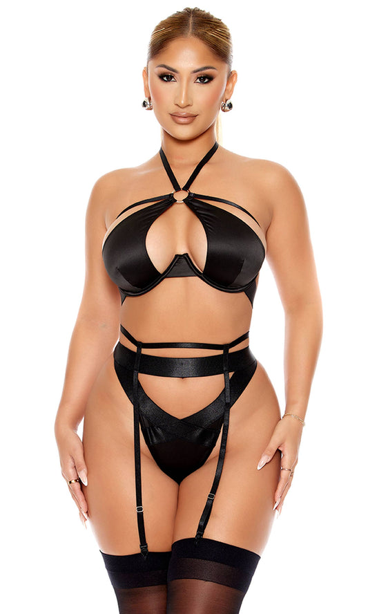 Soft Life Satin Bra and Garter Belt Lingerie Set