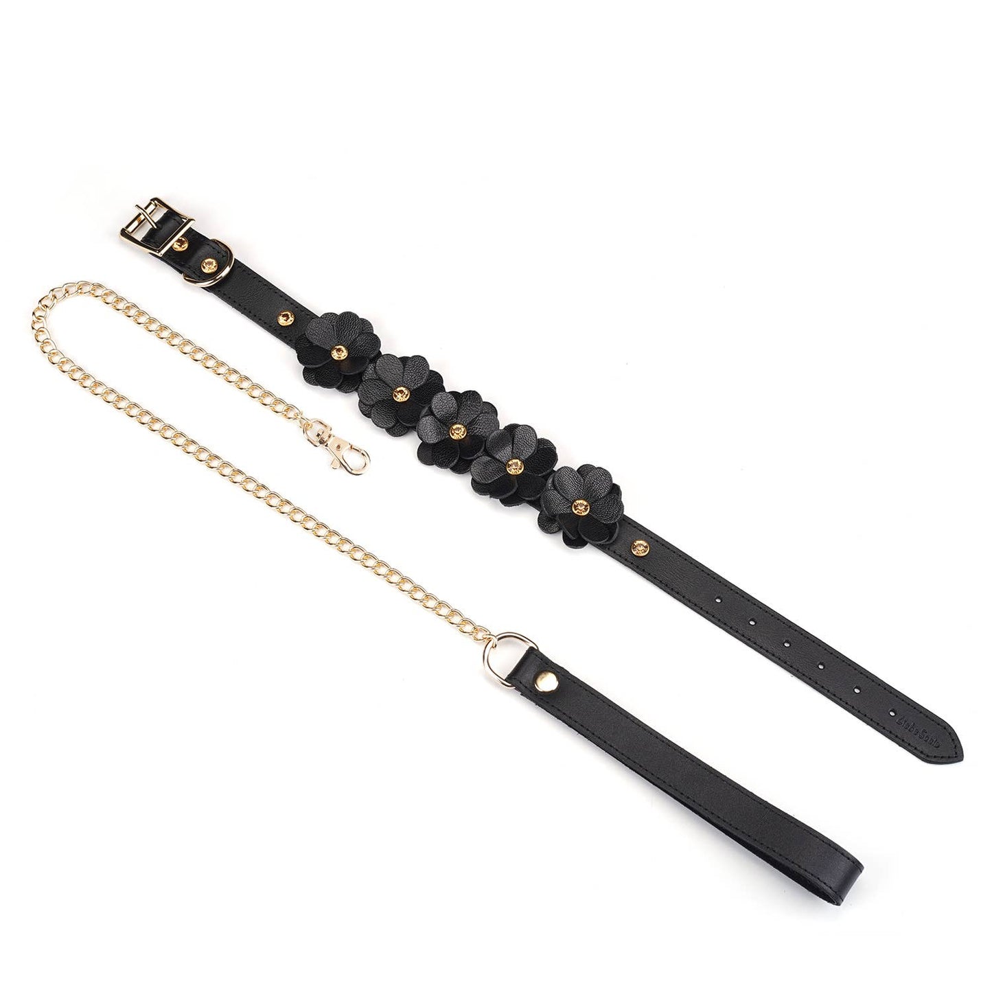 Liebe Seele- Black Leather Flowers Collar with Leash