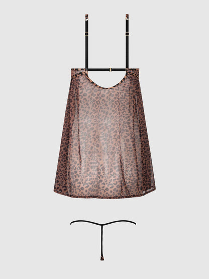 ALIA LEOPARD MESH UNDERWIRE BABYDOLL & G-STRING SET by House of Desire