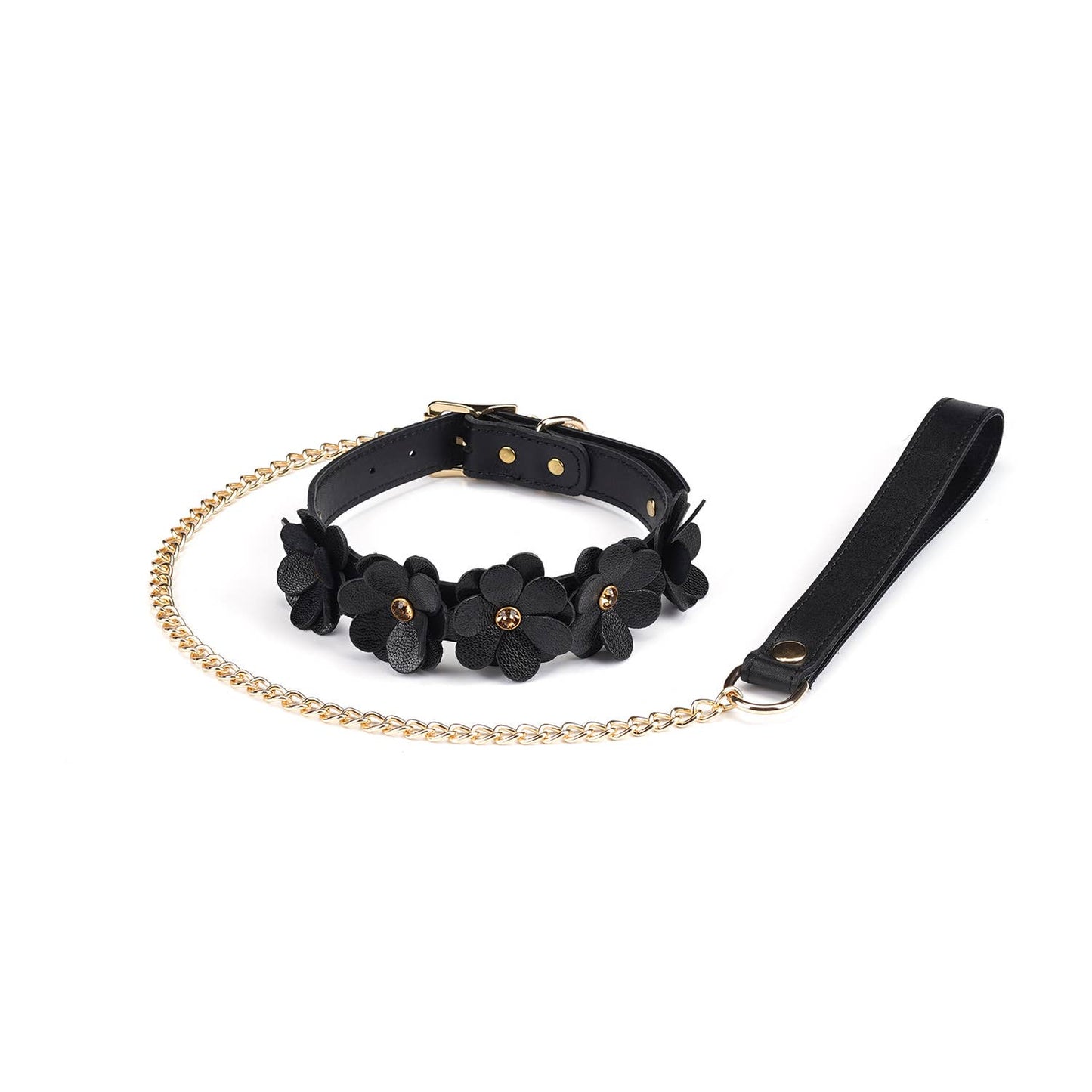 Liebe Seele- Black Leather Flowers Collar with Leash