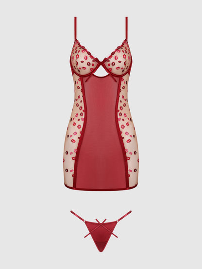 ANGELINA LIPS EMBROIDERY BOW BACK CHEMISE SET