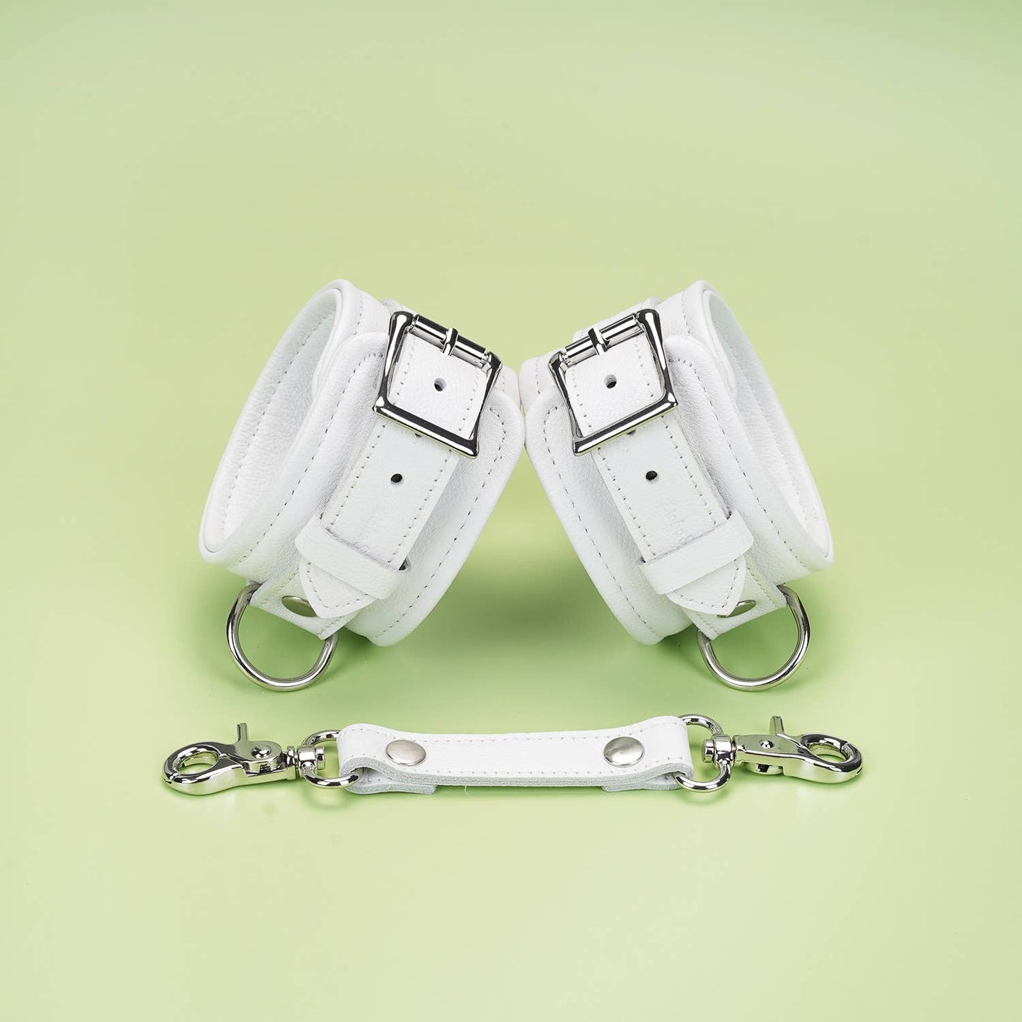 Liebe Seele- Fuji White- White Leather Wrist Cuffs with Silver Metal
