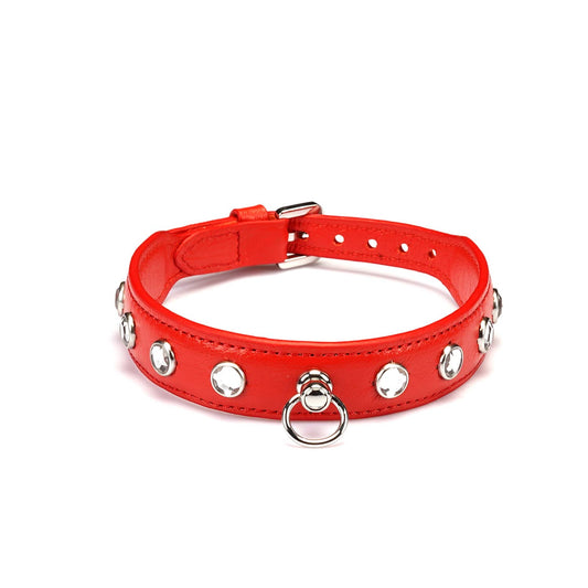 Liebe Seele Premium Leather Choker with Diamonds Red