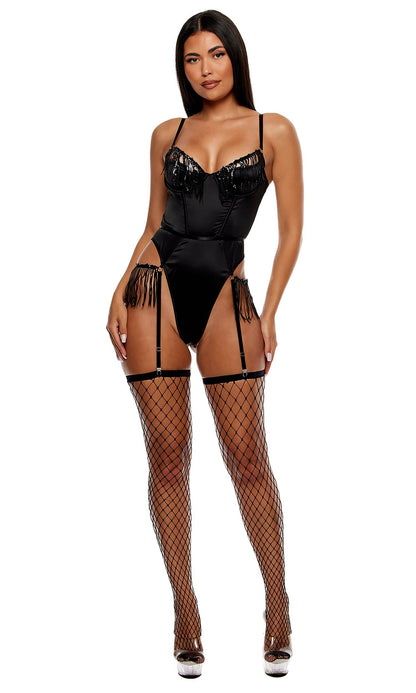 Peep Show Sequin Fringe Teddy - Black