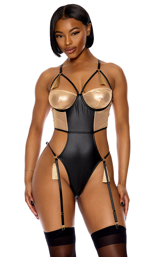 Show Stopper Metallic Mesh Teddy - Black Gold by Forplay Inc.