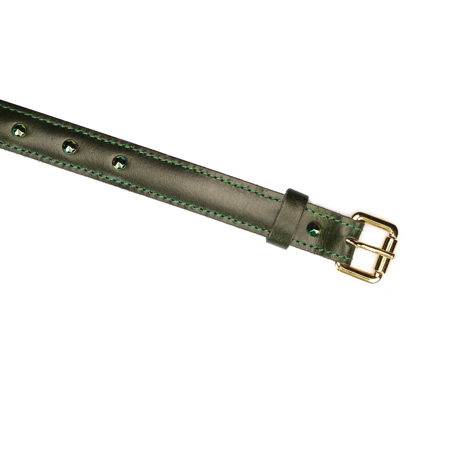 Luxury Green Leather O-ring Choker with Green Rivets by Liebe Seele