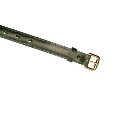 Luxury Green Leather O-ring Choker with Green Rivets by Liebe Seele