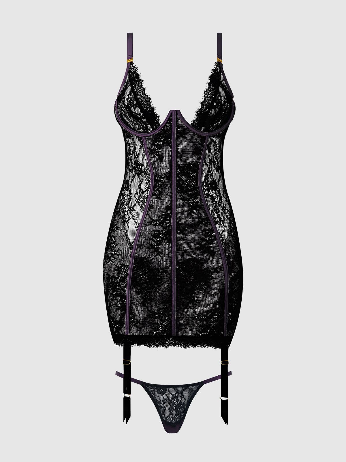 JOCELYN LACE & SATIN CHEMISE & G-STRING SET by House of Desire
