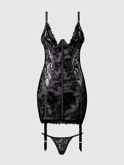 JOCELYN LACE & SATIN CHEMISE & G-STRING SET by House of Desire