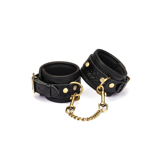 Crocodile Noir: Black Leather Wrist Cuffs