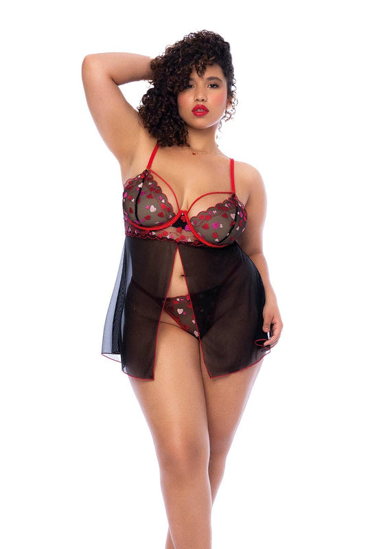 Valentines Hearts Babydoll - Black/Red