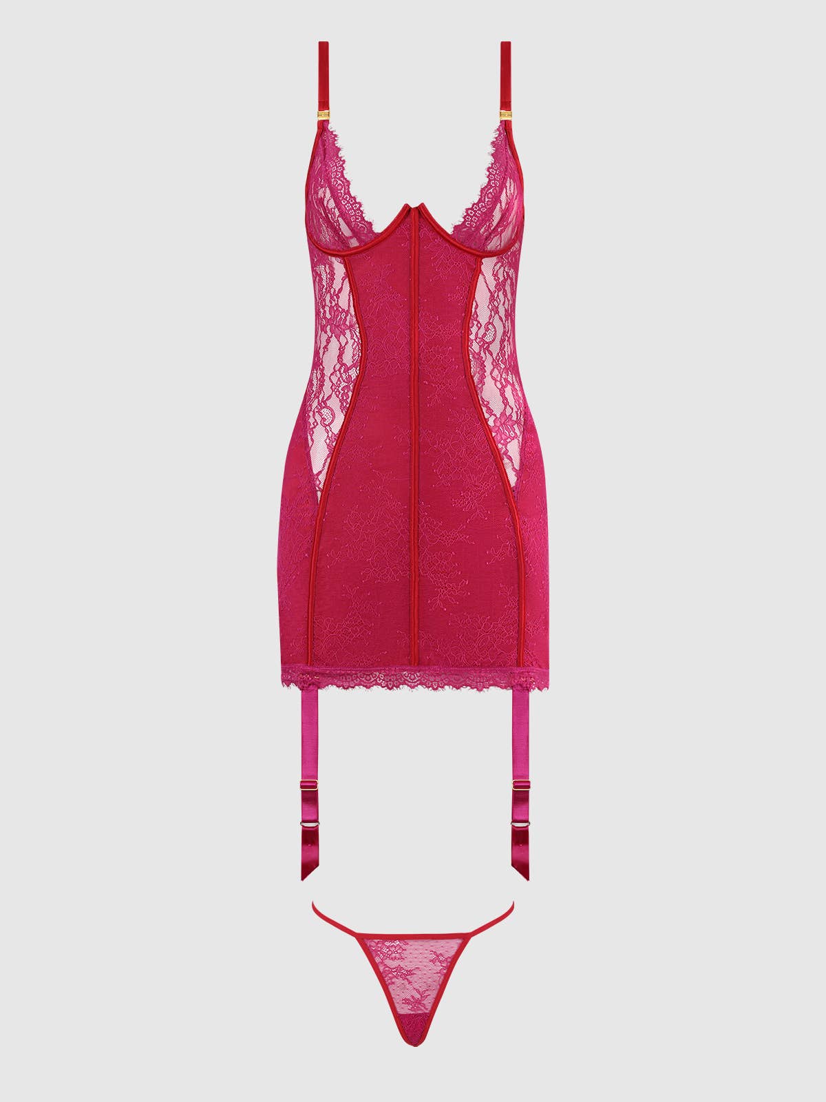 JOCELYN LACE & SATIN CHEMISE & G-STRING SET by House of Desire