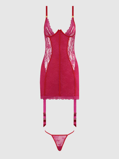 JOCELYN LACE & SATIN CHEMISE & G-STRING SET by House of Desire