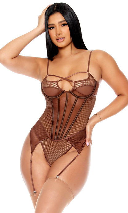 Caught Up O-Net Corset Style Teddy by Forplay Inc.