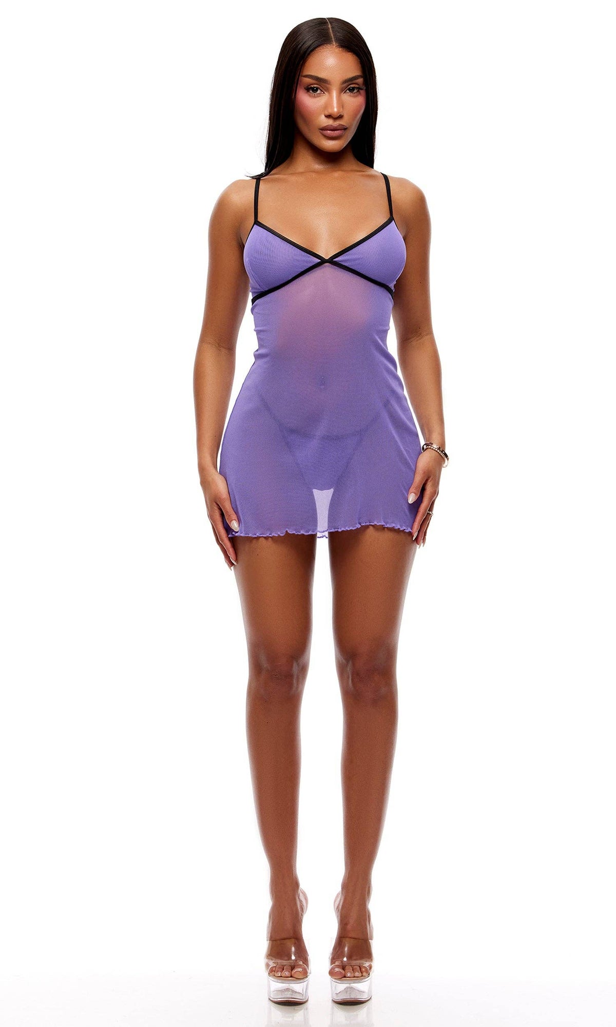 Home Body 2-Piece Sheer Mesh Chemise Set - Purple by Forplay Inc.