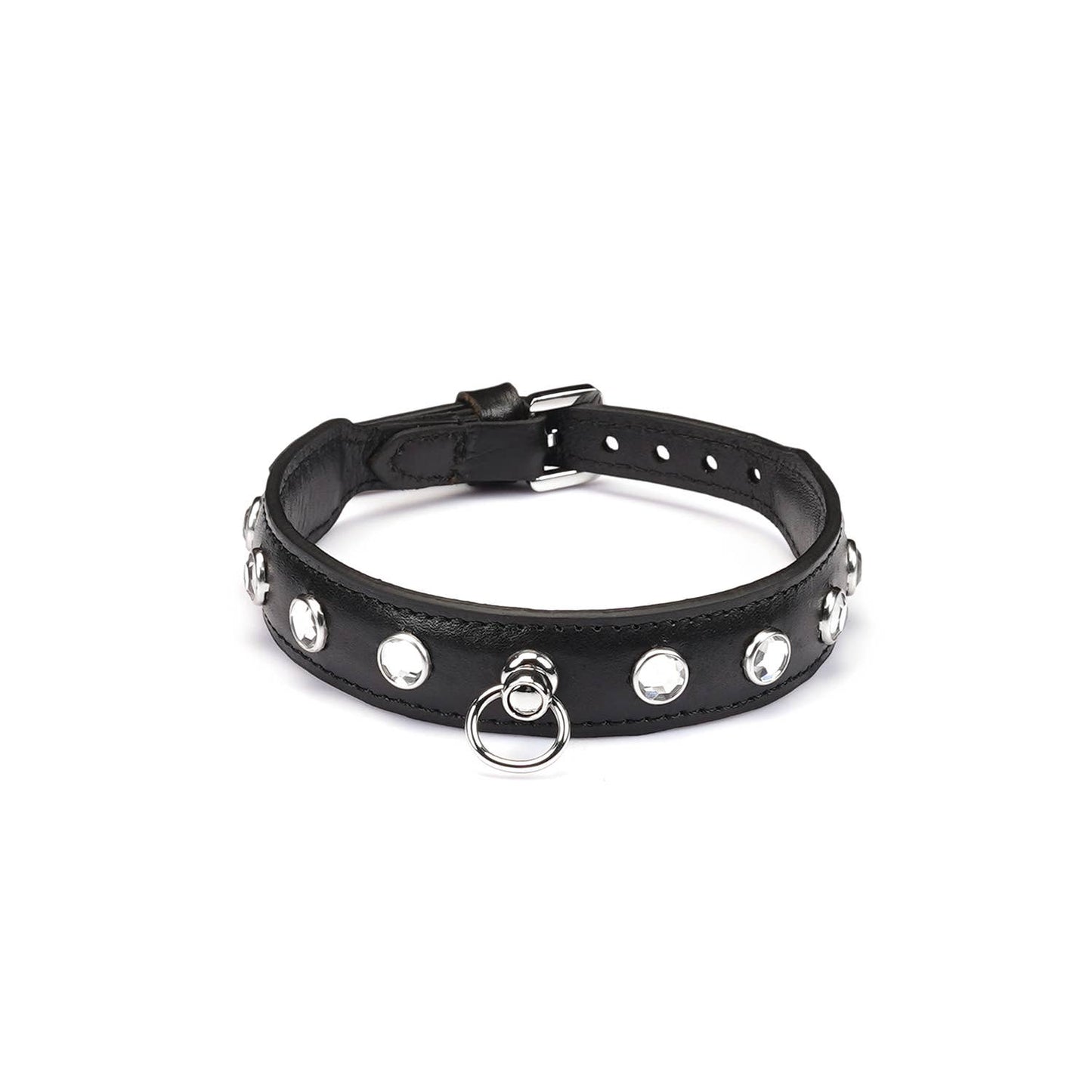Liebe Seele Premium Leather Choker with Diamonds Black