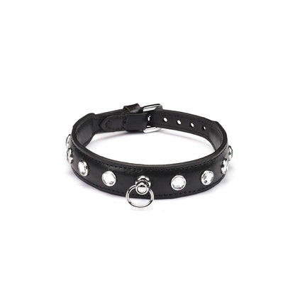 Liebe Seele Premium Leather Choker with Diamonds Black
