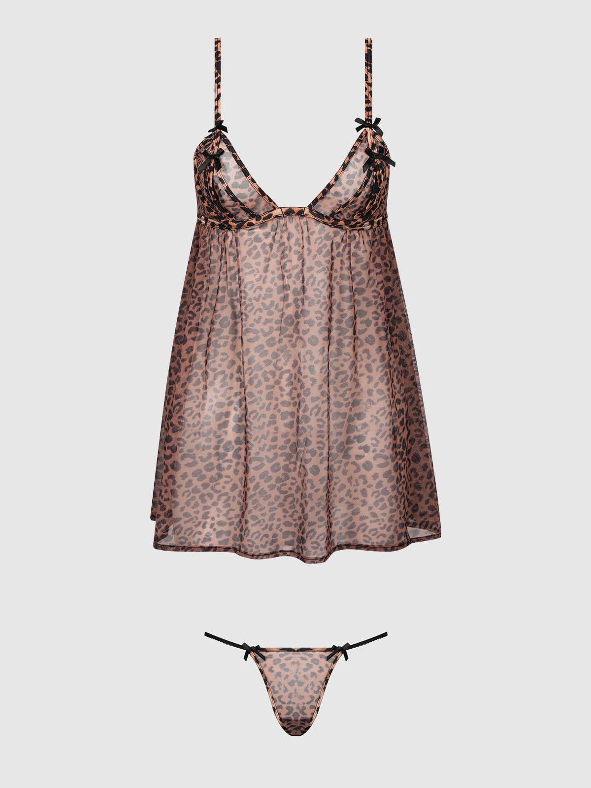 ALIA LEOPARD MESH UNDERWIRE BABYDOLL & G-STRING SET by House of Desire