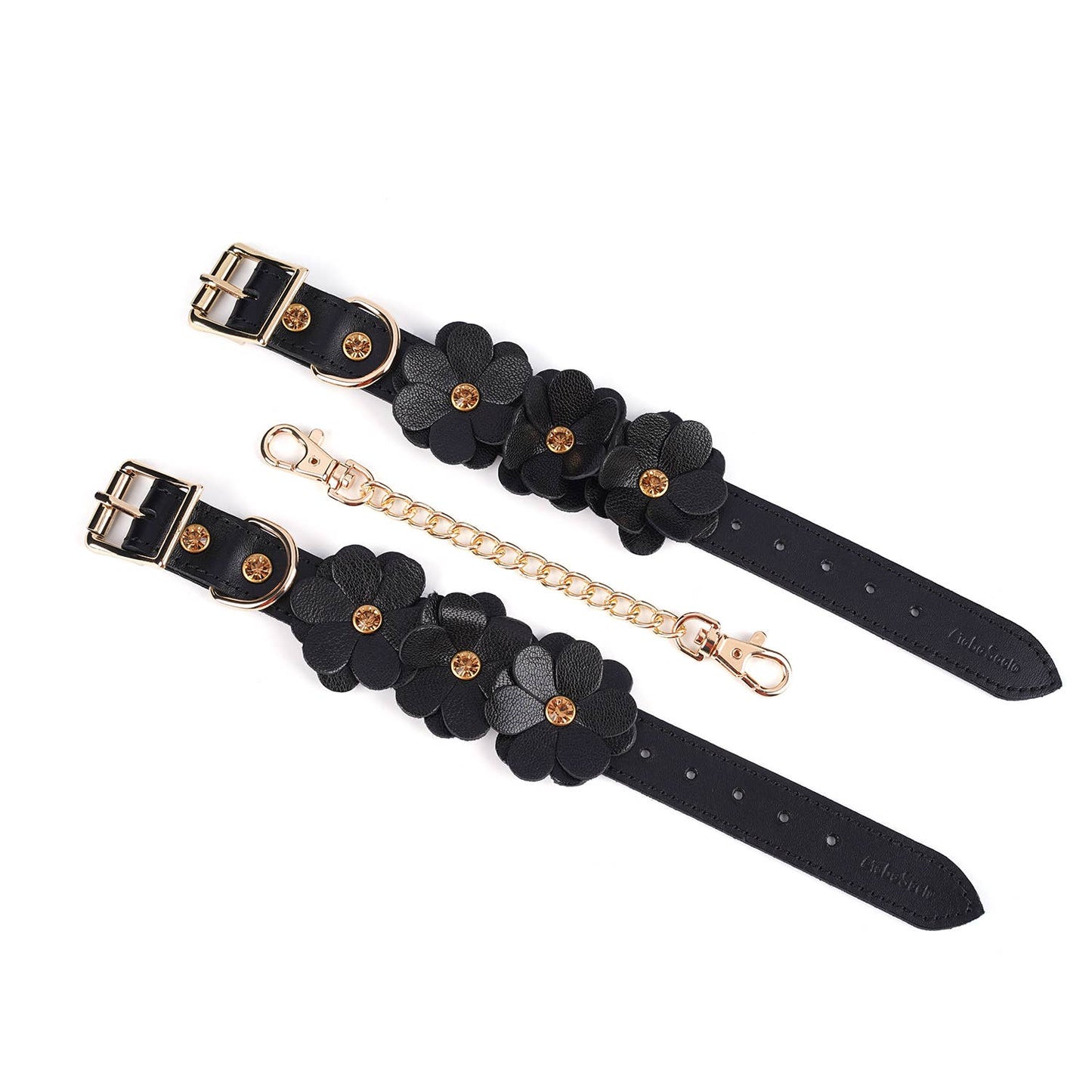 Liebe Seele - Black Leather Flowers Hand Cuffs
