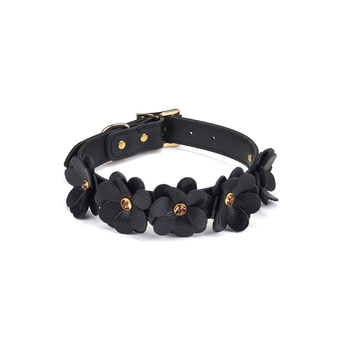 Liebe Seele- Black Leather Flowers Collar with Leash