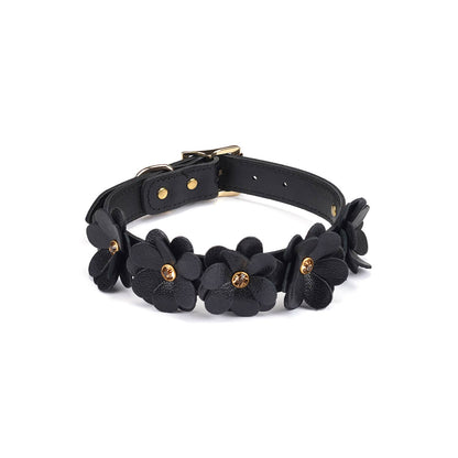 Liebe Seele- Black Leather Flowers Collar with Leash