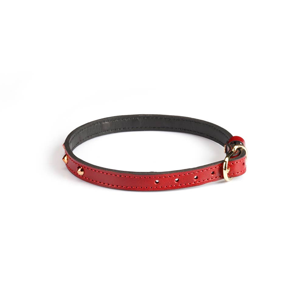 0.4" Wide Luxury Leather O-Ring Choker with Rivets