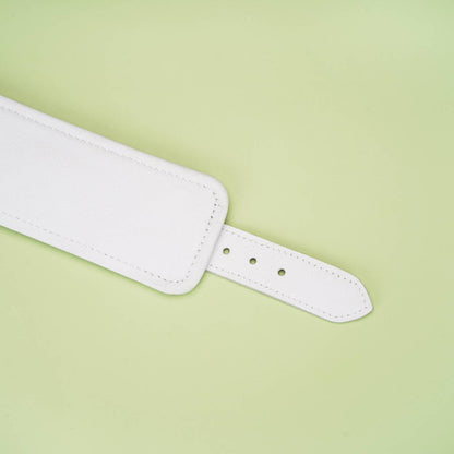 Liebe Seele- Fuji White- White Leather Wrist Cuffs with Silver Metal