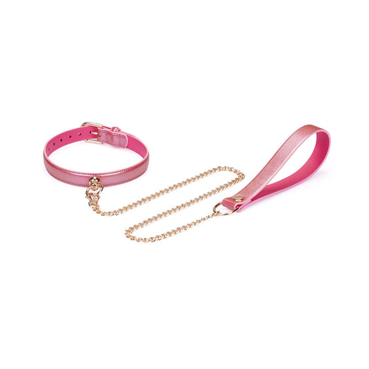 Liebe Seele ' Lustre Rosa: Pink Leather Collar with Chain Leash