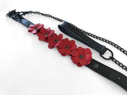 Liebe Seele- Black and Red Leather Flowers Collar with Leash